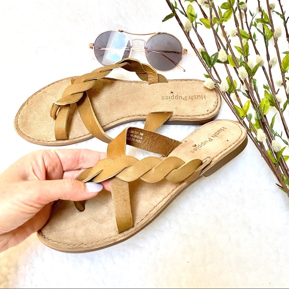 🍂HUSH PUPPIES-leather sandals/braided detailing - Picture 2 of 6